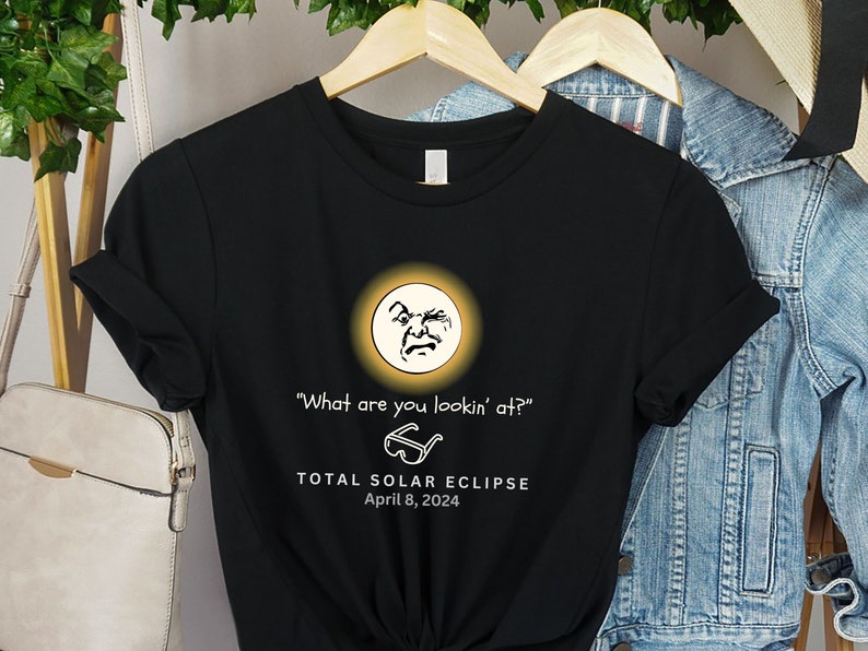Total Solar Eclipse Tshirt, Grouchy Man in the Moon T-shirt, April 8 2024, Funny Eclipse Shirt, Eclipse Party Tee, Eclipse Eyeglasses Tee image 5