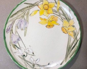 Spring Floral Plate, Pottery Kitchenware Piece