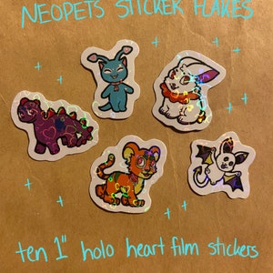 Neopets LGBT Pride 1” Heart Holographic Sticker Flakes Pack of Ten Y2K Nostalgia Virtual Pet