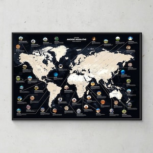 Ancient Megaliths Poster V2 - Ancient Sites Map, World Map Wall Art