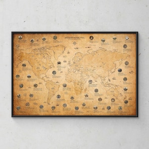 Cartaz de megálitos antigos - Mapa de sítios antigos, arte de parede de mapa-múndi