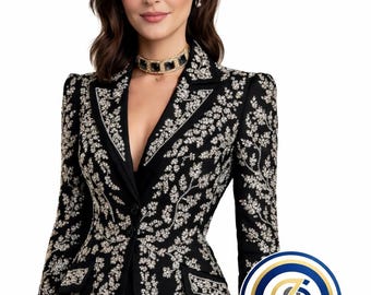 Blazer negro bordado para fiestas / Chaqueta de lujo hecha a mano