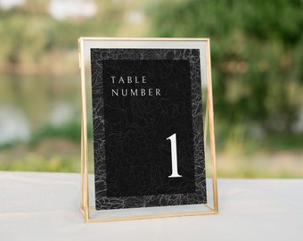 Editable Table Numbers, CANVA Template Wedding Table Numbers, Modern Table Numbers, Table number Cards, black table numbers