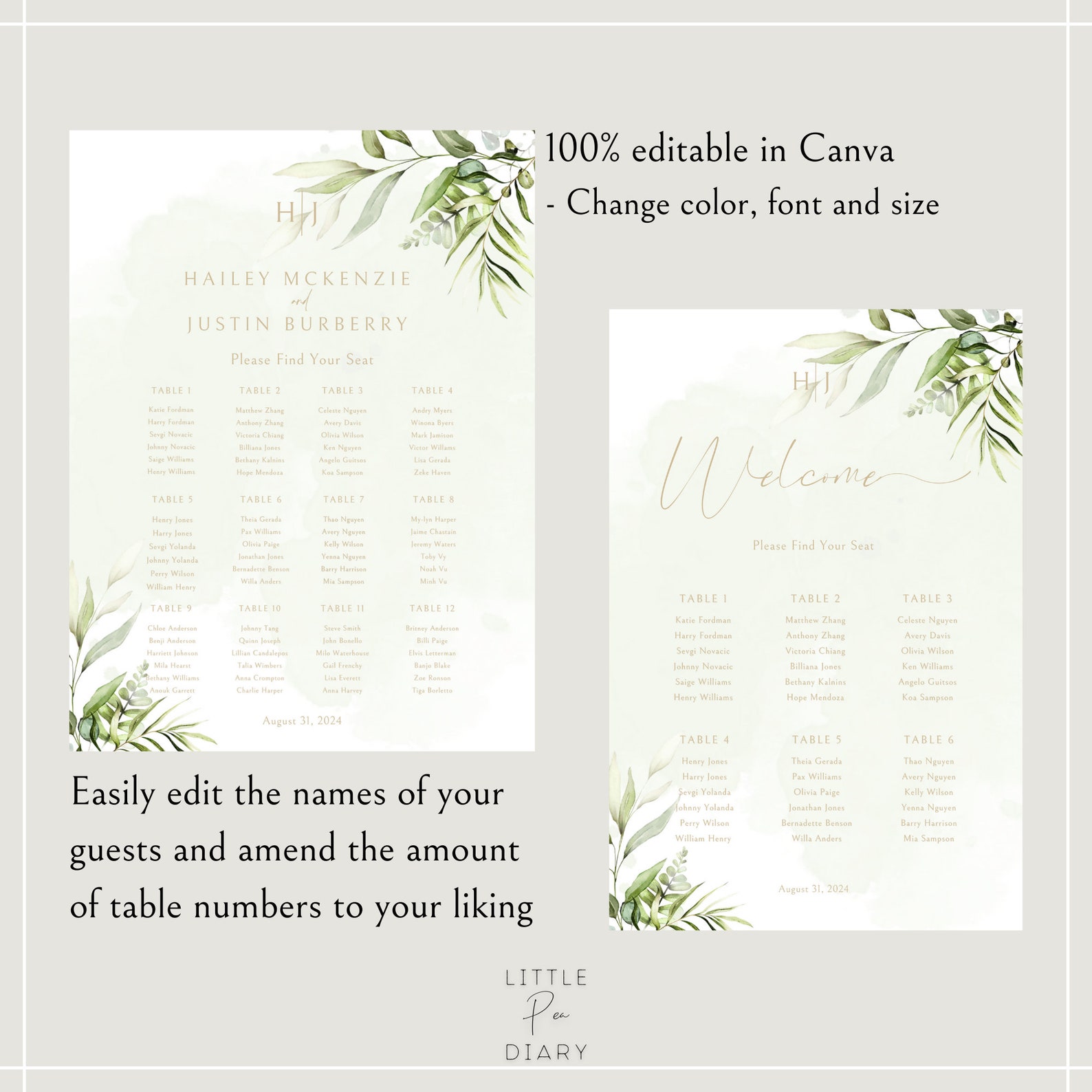 Editable Wedding Seating Chart CANVA Template Seating Sign Etsy