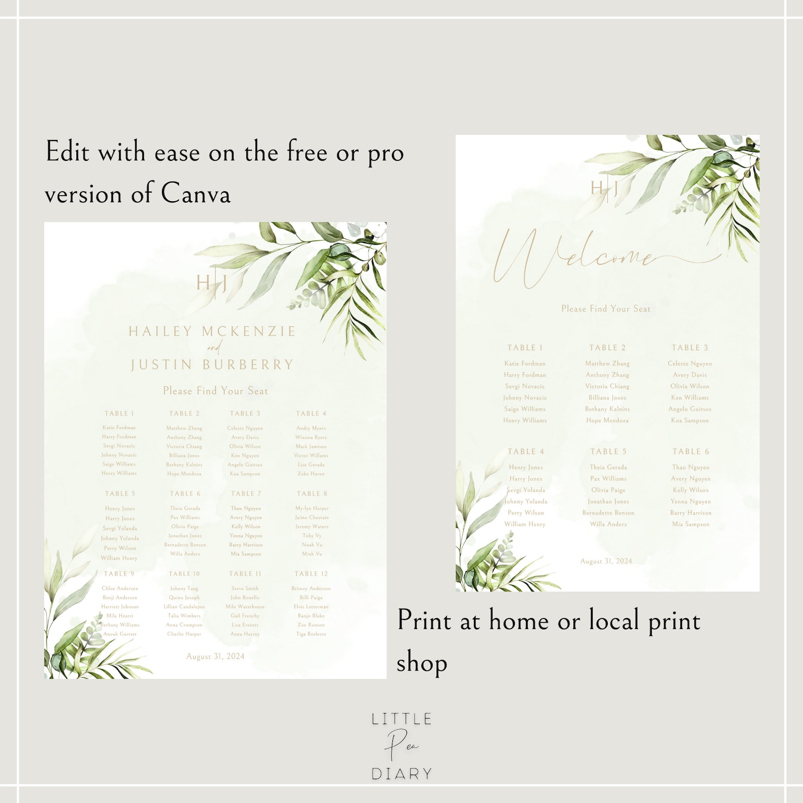 Editable Wedding Seating Chart CANVA Template Seating Sign - Etsy