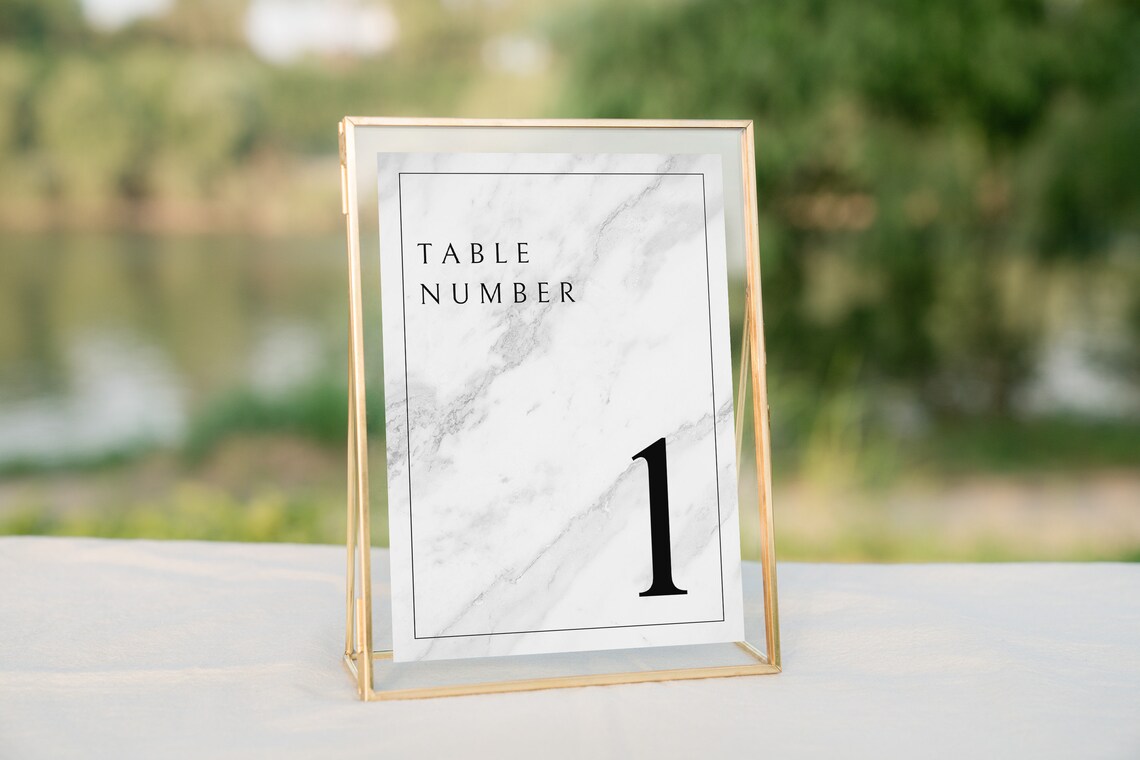 Editable Table Numbers, CANVA Template Wedding Table Numbers, Marble ...