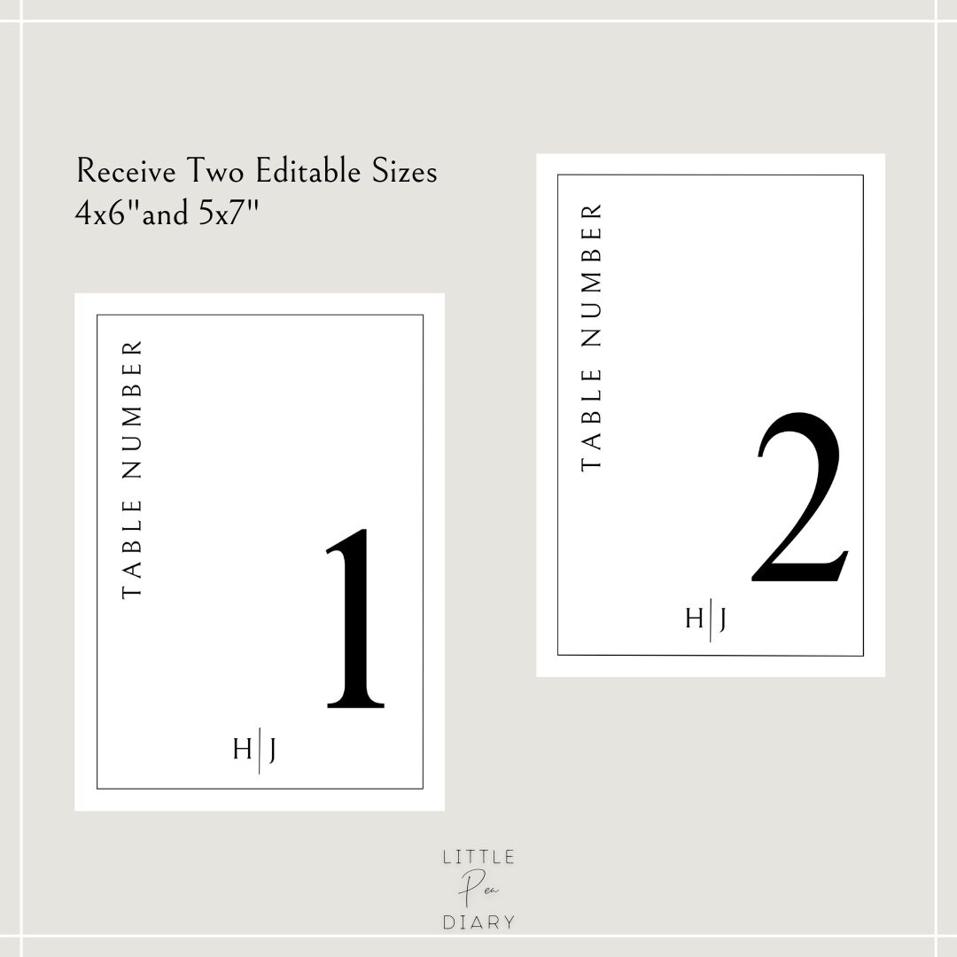 Editable Table Numbers CANVA Template Wedding Table Numbers Etsy Canada