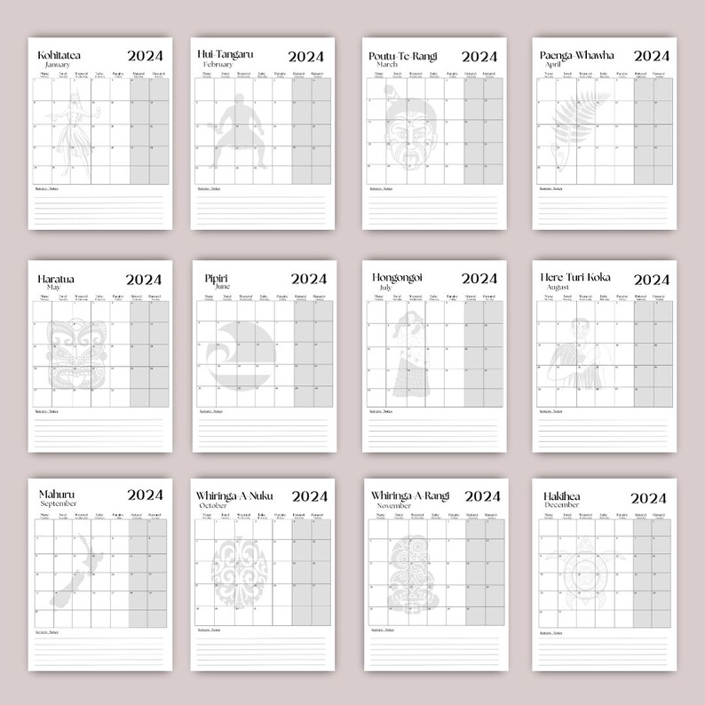 NZ Maori New Zealand Calendar 2024 Calendar Maori Months Etsy Australia
