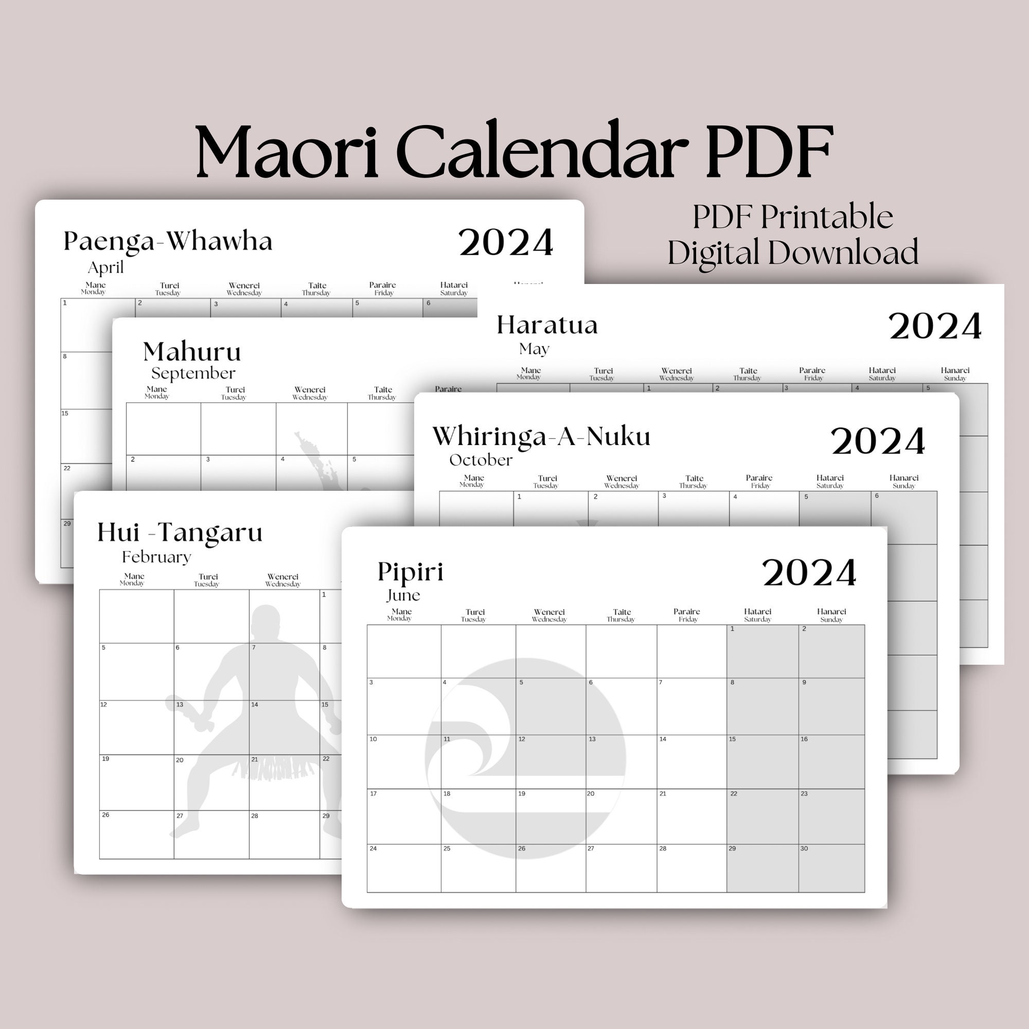 Maori Maori Calendar Printable Calendar Calendar Digital Etsy Australia