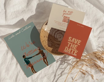 Retro Wedding Invitation Suite: Bold Modern Stationery