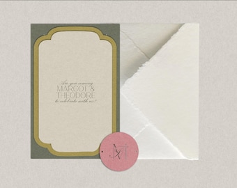 Vintage Wedding Invitation Suite: Curved Design, Handmade Paper Envelope