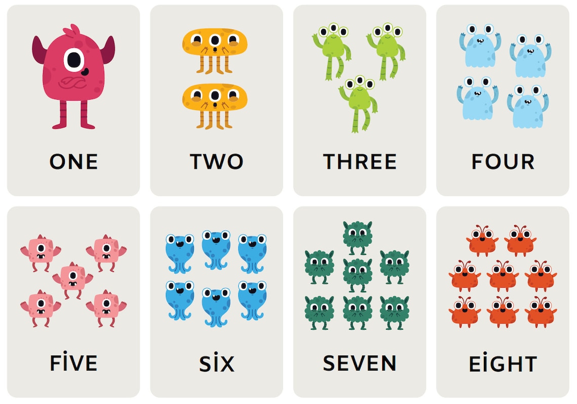 Monsters Numbers Flashcards, Printable, Counting, Learn Numbers