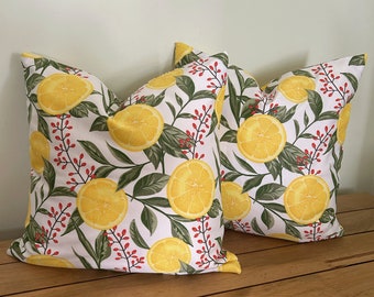 Lemon and Leaves Patterned Pillow Cover, Lemon Patterned Pillow Cover, Cotton Throw Pillow, Square Pillow Cover, Home Decor Pillow Cover