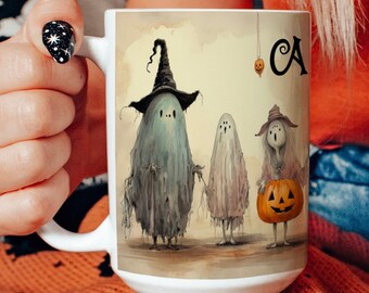 Halloween Ghost Mug, Personalized Halloween Mug, Spooky Halloween, Spooky Season Retro Halloween, Pumpkin Mug Cute Spooky Ghost Friends Gift