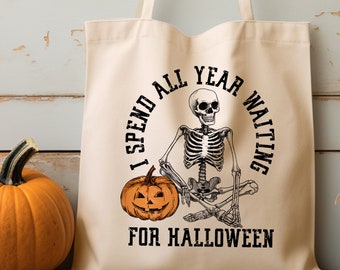 Skeleton Tote Bag, Halloween Tote Gift, Halloween Bag Gift, Tote Bag Halloween, Halloween Treat Bags