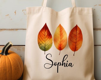 Autumn Leaves Tote, Custom Tote Bag Canvas, Autumn Tote Bag Gift For Her, Autumn Birthday Gift, Autumn Leaves Design