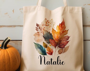 Autumn Tote Bag Gift For Her, Autumn Leaves Bag, Autumn Birthday Gift, Autumn Leaves Design, Custom Tote Bag Canvas.