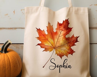 Fall Tote Bag Gift For Her, Autumn Leaves Tote, Custom Tote Bag Canvas, Autumn Birthday Gift