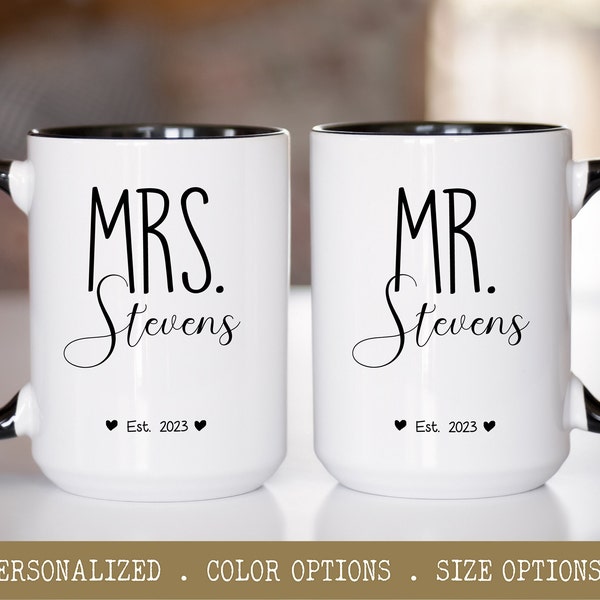 Personalized Mr and Mrs Mugs, Bride and Groom Wedding Gift, Bride and Groom Gift