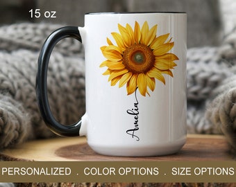 Custom Sunflower Mug Gift, Birthday Gifts For Her, Personalized Name Mug