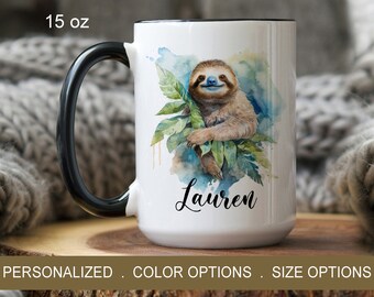 Sloth Coffee Mug With Name, Cute Sloth Gift For Friends, Animal Lovers Gifts, Animal Lover Birthday Gift