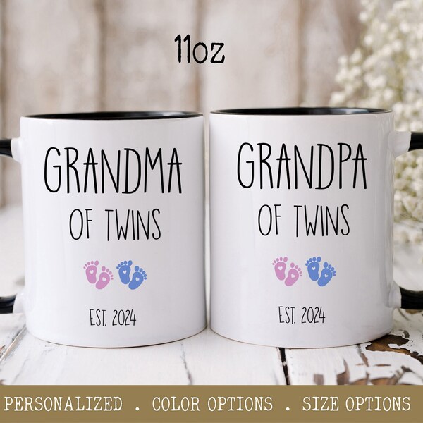 Grandma and Grandpa Twins Coffee Mug, Pregnancy Announcement, Twins Gift, Twins Reveal Mug