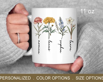 Custom Birth Flower Mug With Birth Month Flower, Custom Mom Mug, Mothers Day Mug, Plant Mom Mug