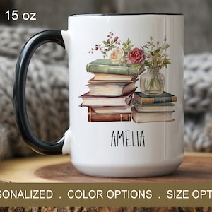 Book Lover Mug, Librarian Gift Ideas, Personalized Books Coffee Cup,  Reader Gift