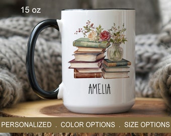 Book Lover Mug, Librarian Gift Ideas, Personalized Books Coffee Cup,  Reader Gift