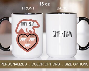 Custom Mama Bear Coffee Mug with Kids Names, Mama Bear Gifts for Mommy, Mom Birthday Gifts, Custom Mug For Mom