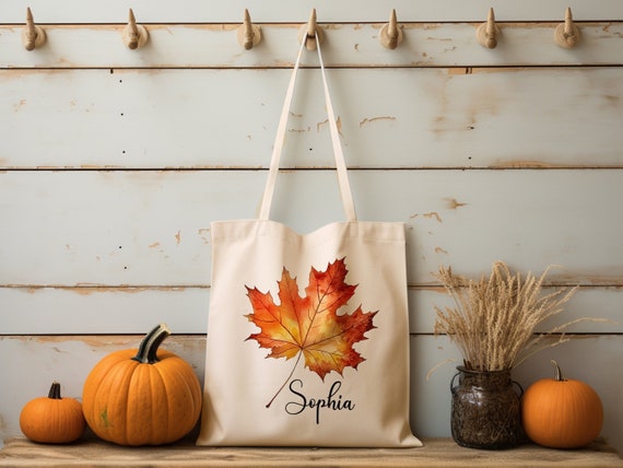 Fall Tote Bag Gift For Her, Autumn Leaves Tote, Custom Tote Bag Canvas, Autumn Birthday Gift