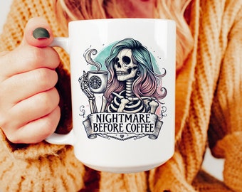 Skeleton Custom Gift Halloween Mug, Spooky Gifts for Her, Custom Halloween Mug
