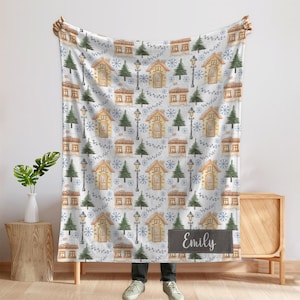 Custom Name Blanket, Personalized Christmas Blanket, Christmas Village, Custom Christmas Blanket With Name, Blanket Custom Name