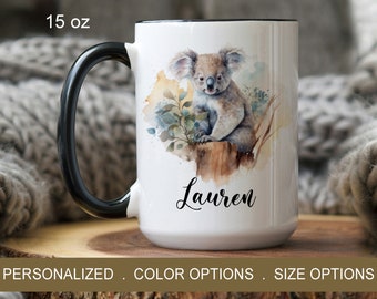 Koala Mug Custom Name, Koala Lover Gift For Her, Personalized Cup Gift Ideas, Animal Lover Mug