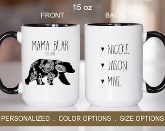 Custom Mama Bear Coffee Mug with Kids Names, Mom Birthday Gifts, Mama Bear Gifts for Mommy, Custom Mug For Mom