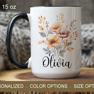 Floral Mug Custom Flower Mug Gifts For Her, Personalized Name, Floral Coffee Mug, Gift For Mom, Flower Lover Gift,  Wildflower Mug