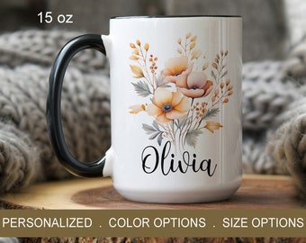 Floral Mug Custom Flower Mug Gifts For Her, Personalized Name, Floral Coffee Mug, Gift For Mom, Flower Lover Gift,  Wildflower Mug