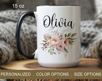 Custom Flower Mug, Custom Name Cup, Floral Gifts For Women, Unique Personalized Mug