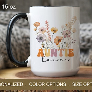 Personalized Auntie Wildflowers Mug, Aunt Mug With Name, Pregnancy Announcement