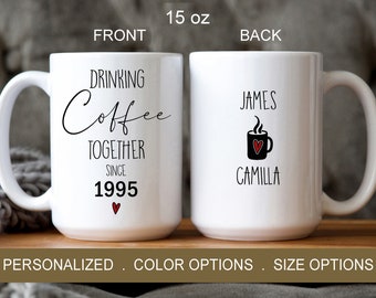 Beber café juntos, Taza de café de aniversario, Regalo personalizado para marido y mujer