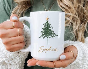 Taza de pino navideña personalizada, ideas para regalos de Navidad, taza de café personalizada