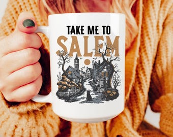 Retro Halloween Coffee Mug: Salem Witch, Black Cat, Spooky Fall Vibes