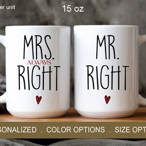 Mr Right and Mrs Always Right Couples Mug Set, Wedding Engagement Gift, Anniversary Present