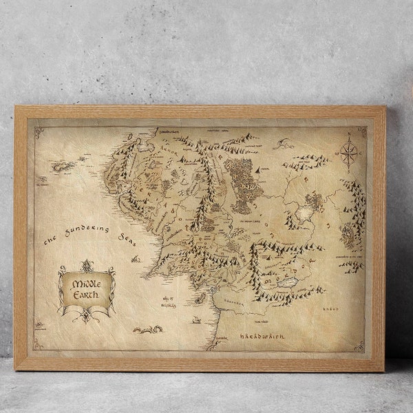 Middle Earth Map, Lord Of The Rings, Movie Map, Middle Earth Printed, Map Art Canvas, Antique Map
