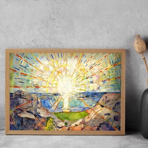 Edvard Munch The sun modern mural painting, sunshine poster print, Edvard munch art, sun ocean sea wall art, home decor, sunrise print