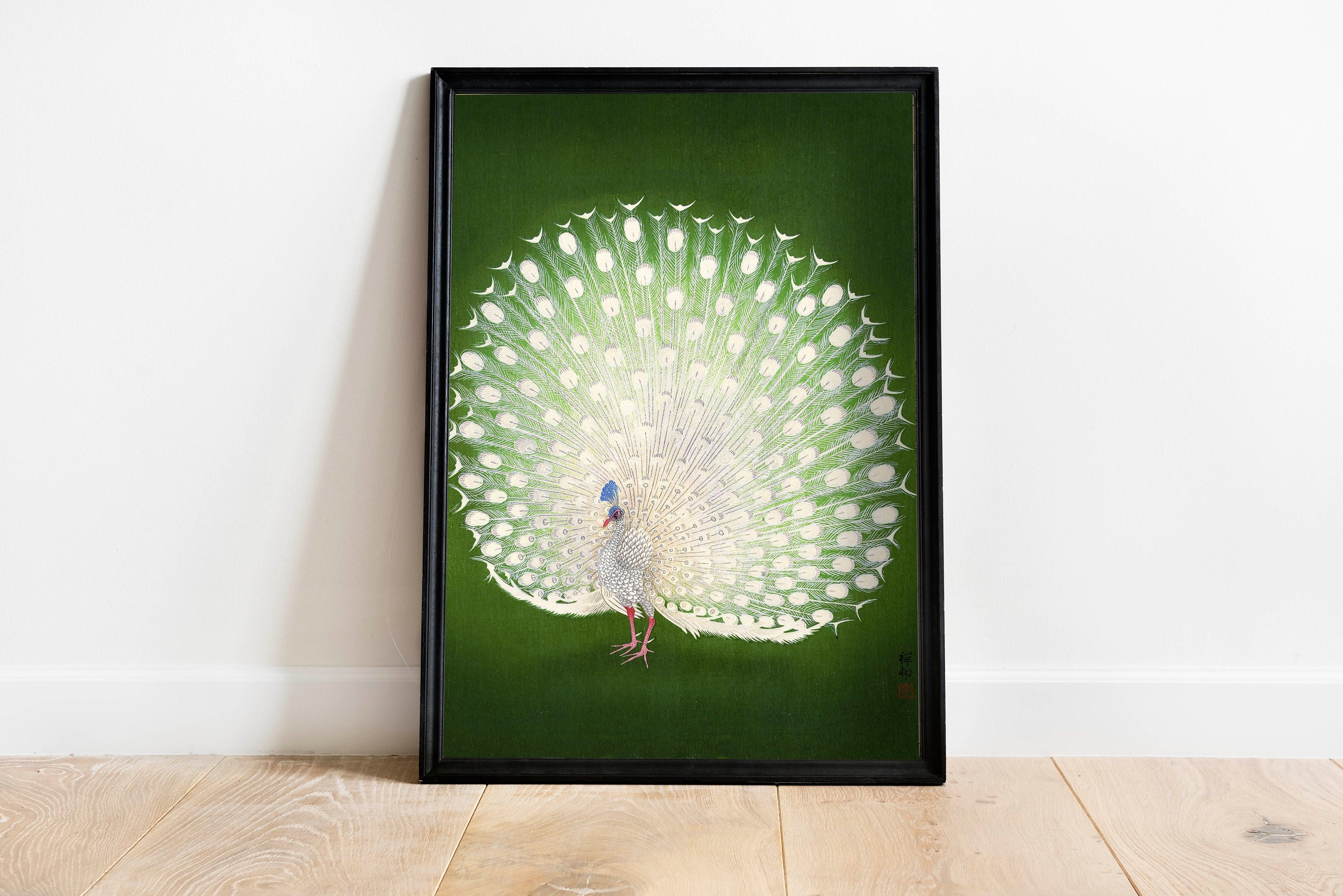 Ohara Koson white peacock art, white peacock wall art, vintage wall art, Japanese art, peacock print poster