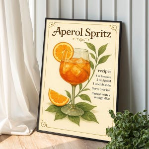 Aperol Spritz cocktail poster, Trendy Bar cart print, Vintage Cocktail Poster, Large Wall Art, kitchen wall decor, Canvas Print