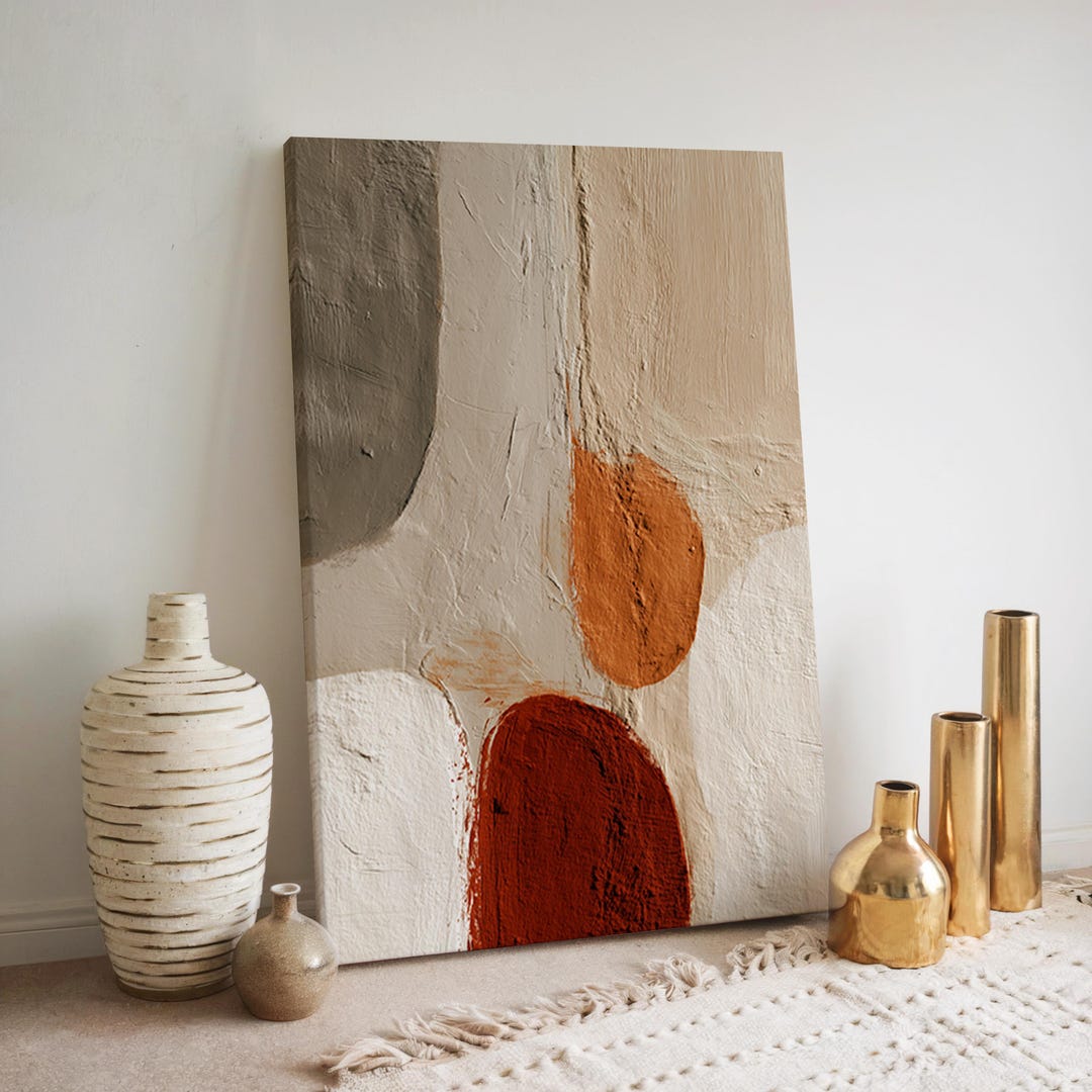 Large Neutral Abstract Wall Art – Beige Terracotta Minimalist Printing ...