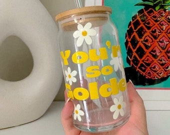 You’re So Golden glass, beer glass, drinks glass, iced coffee cup, personalised glass, Harry styles