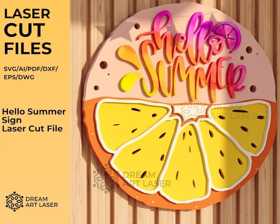 Lemon Hello Summer Sign: Laser Cut File (SVG, DXF, PDF)